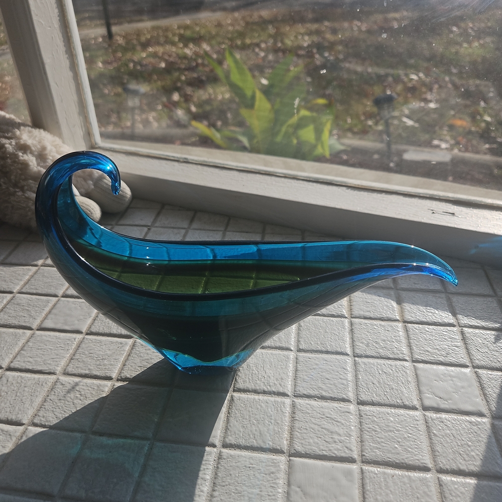 Sleek Azure Glass Art Piece